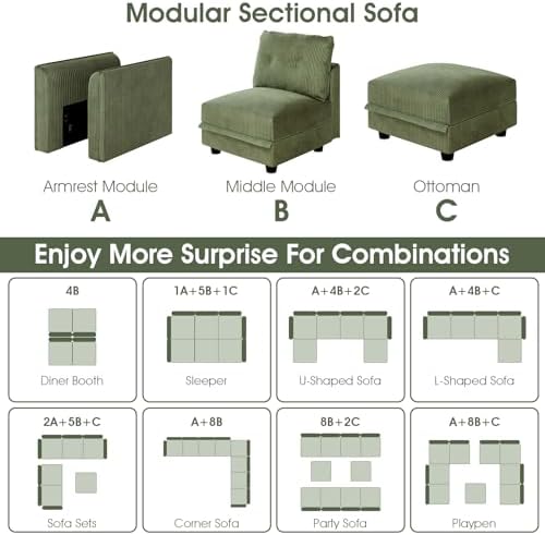 LLappuil 14-Seat Modular Sectional Sofa with Storage, 163" Oversized U-S...