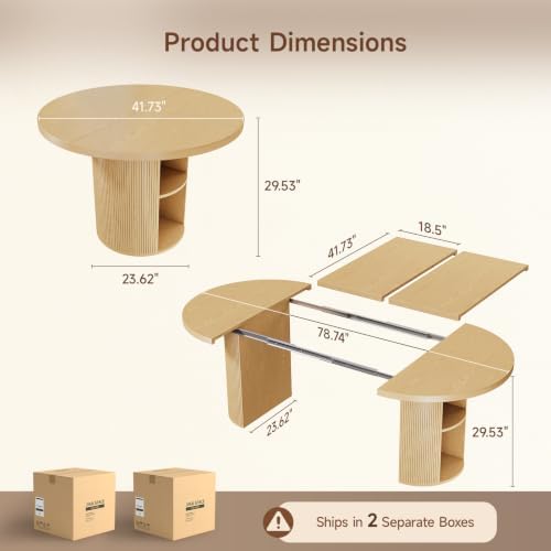 ONBRILL 41-78 Inch Extendable Dining Table for 4-8, Storage Shelf, Oak