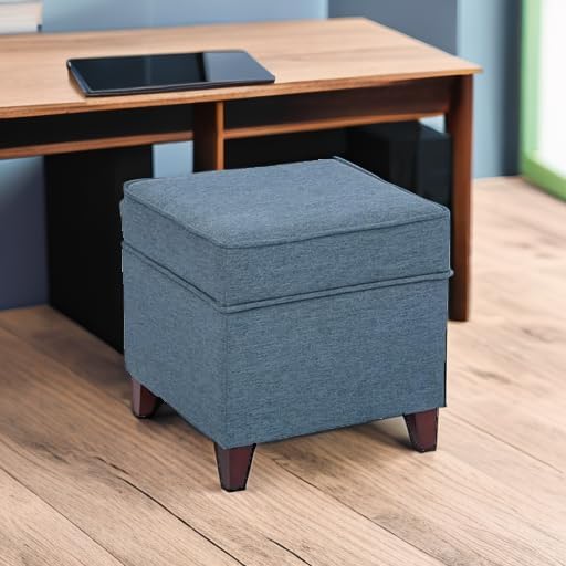 Adeco 17" Square Ottoman with Storage, Small Blue Storage Ottoman Foot R...