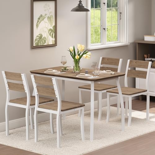 IDEALHOUSE Dining Table Set for 4 Modern Kitchen Table and Chairs Set with Ch...