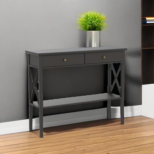 ChooChoo Console Table with Drawers, Narrow Wood Accent Sofa Table Entryway T...