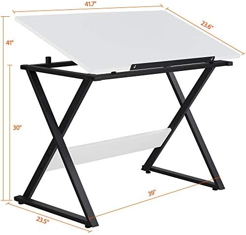 Yaheetech Height Adjustable Drafting Table, Tilting Art Desk, White