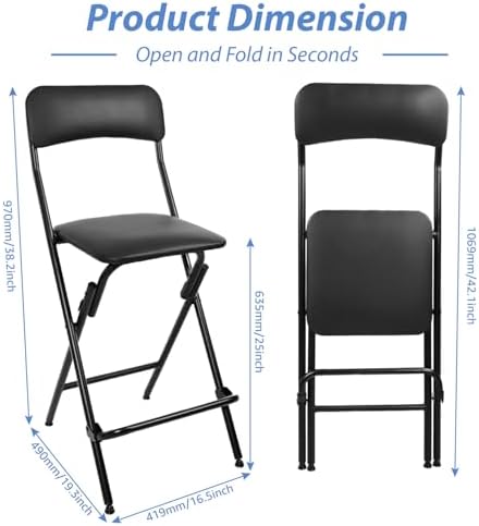 Veni Home Seat High 25" Folding Bar Stool with Backrest Leather Padded o...