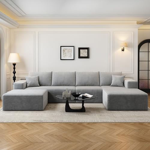 135.4" Cloud Modular Sectional Couch with 1 Ottoman,Modern Minimalist Up...