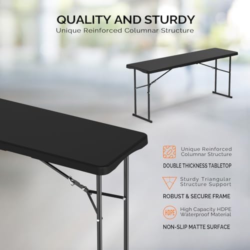 VINGLI 6 FT Narrow Folding Table, Tabletop Folded in Half, Premium Quality HD...