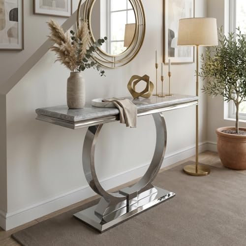 Asday 4 Piece Living Room Table Set, Grey Faux Marble and Silver Living Room ...