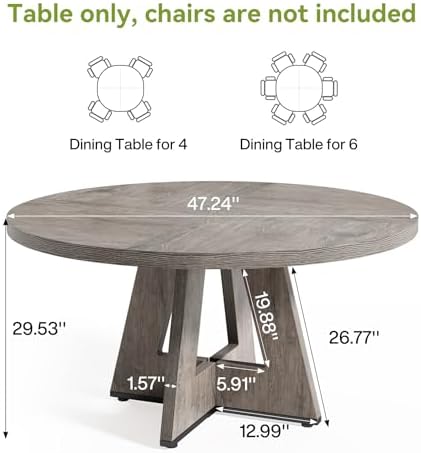 LITTLE TREE Round Dining Table for 4-6 People, 47 Inches Dining Room Table wi...