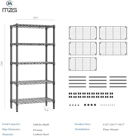 M MZG 1250 lbs 5 Tier Shelf Metal Storage Shelves Shelving Wire Rack Heavy Du...