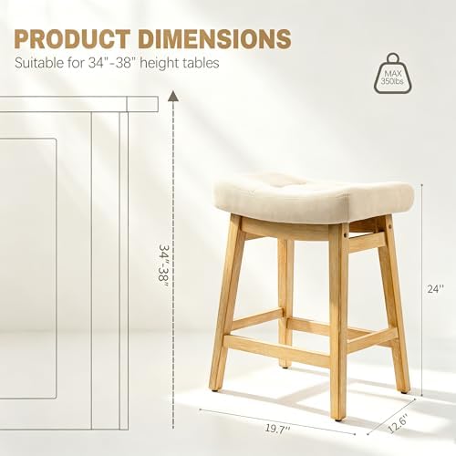 Counter Height Bar Stools Set of 3 for Kitchen Counter, Backless Farmhouse Is...