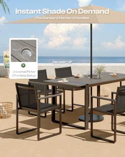 Full Grounded Outdoor Dining Set, Aluminum Patio Table and Chairs