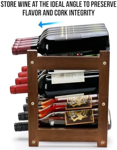 Bamboo Wine Rack, 3-Tier 12 Bottles Wine Storage Cabinet Shelf | Easy Assembl...