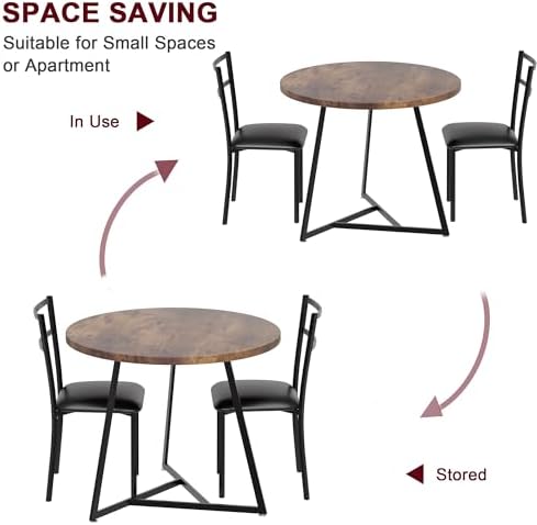 GAOMON Dining Table Set for 2, Kitchen Table and Chairs for 2 with Upholstere...