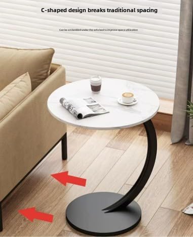 C-Shaped End Table Side Table Wood Sofa Table with Metal Frame for Living Roo...