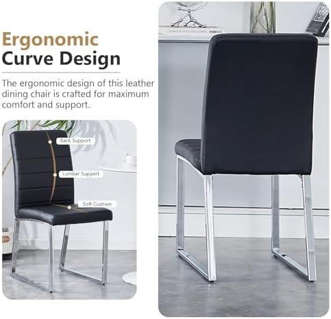 Modern Leather Dining Chairs, Set of 6 | Upholstered Padded Seats with Sturdy...
