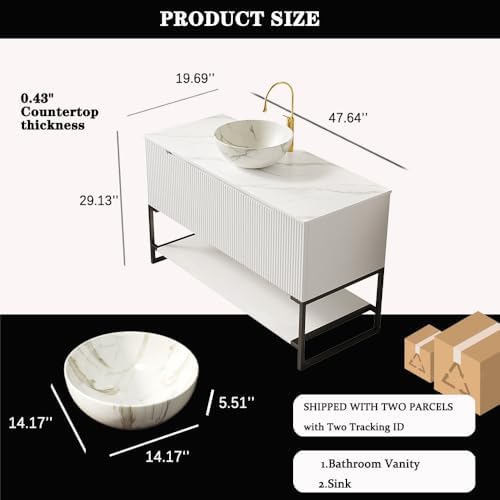 48" Bathroom Vanity with Vessel Sink & 3 Soft-Closing Doors & Op...