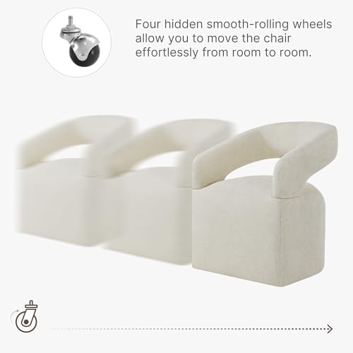 KISLOT Upholstered Dining Chairs Set of 4 with Casters, Cream Beige