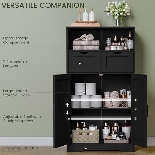 Iwell Bathroom Storage Cabinet with 2 Drawers, Small Kitchen Pantry Cabinet