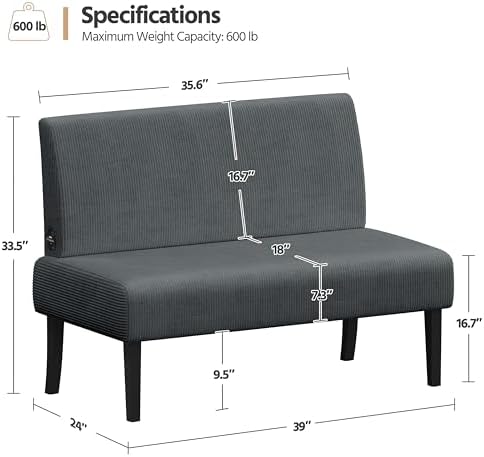 Yaheetech Small Loveseat Armless Sofa Chair with USB Ports, Dark Gray