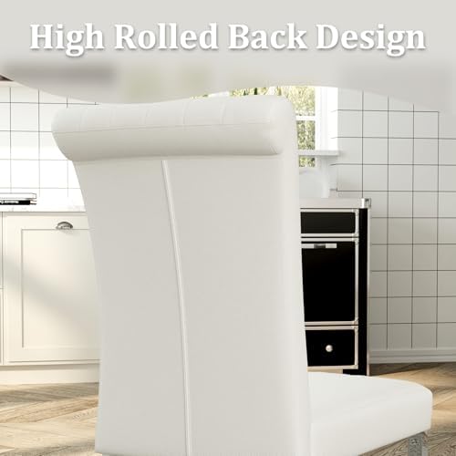 ACEDÉCOR Dining Chairs, White Leather Dining Chairs Set of 6, Upholstered Kit...