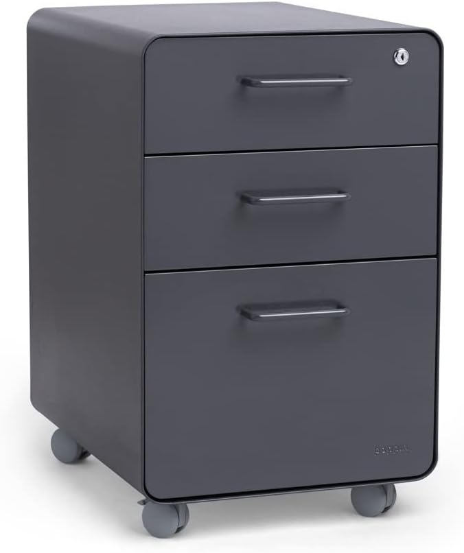 Poppin Stow 3-Drawer Rolling File Cabinet - Charcoal. Utility and Hanging Fil...