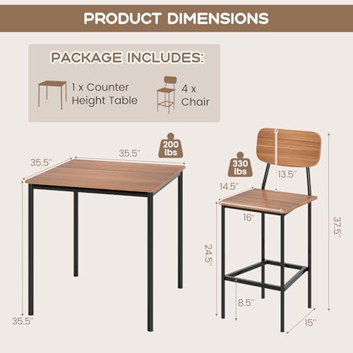 GIANTEX 5-Piece Dining Table Set W/Counter Height Table & 4 Bar Stools, I...