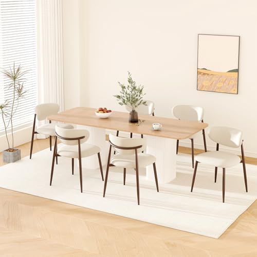MALOL Upholstered Curved Back Dining Chairs Set of 6, Beige