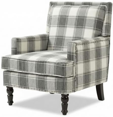 Plaid Accent Chair, Mid-Century Modern Armchair, Upholstered Decorative Readi...