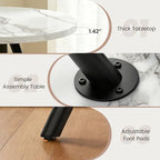 34.6" Round Dining Table Set for 4, Modern Kitchen Coffee Table Set, White | Space-saving MDF Top, 4 Beige Sleek PU Leather Chairs Set, Small Dining Set, Great for Dining Room, Office, Sturdy & Seamless