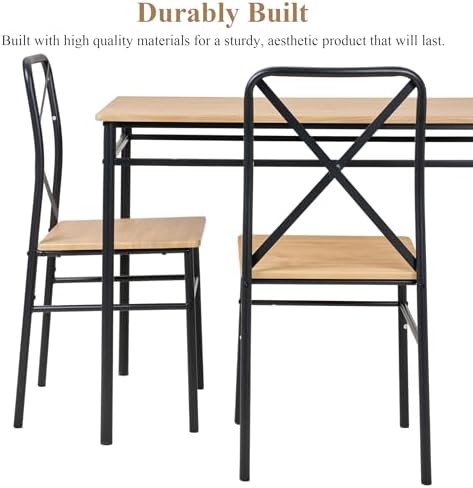 VECELO Dining Table Set for 4, 5-Piece Wood Kitchen Table with Chairs for Sma...