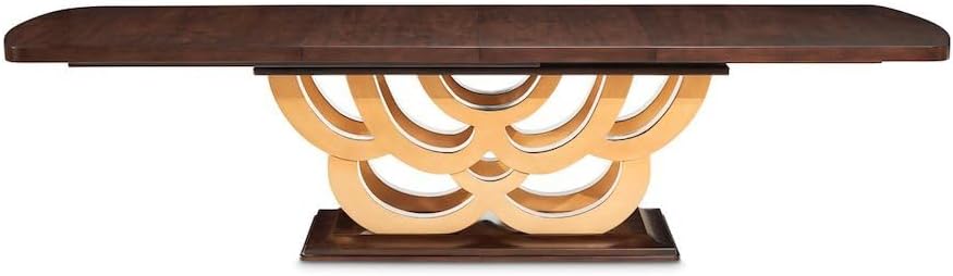 Michael Amini Brown Rectangular Pedestal Dining Table Solid and Manufactured ...