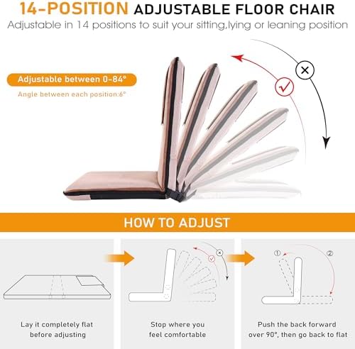 Adjustable Floor Chair with Back Support Foldable Meditation Seat, Coffee | 1...