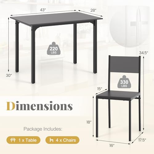 GIANTEX Dining Table Set for 4, 5-Piece Modern Kitchen Table and Chairs with ...