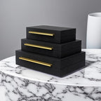 Faux Shagreen Leather Jewelry Storage Boxes Set of 3 with Gold Handles, Velvet Lined Stackable Organizer for Women, Vanity, Dresser, Gift, Black