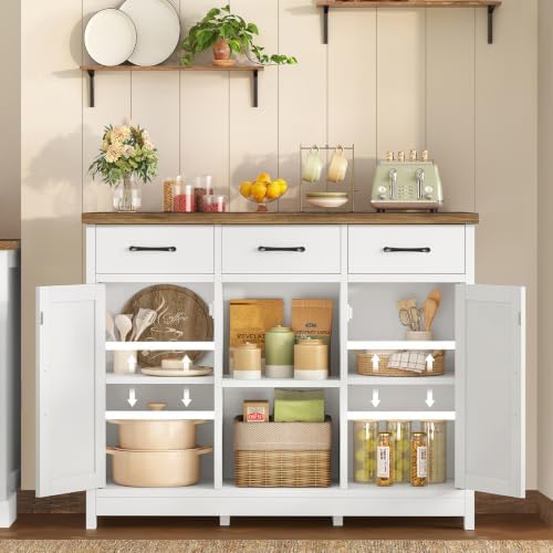 TEENFON Storage Cabinet, Coffee Bar Cabinet with 3 Drawers, 2 Adjustable Shel...