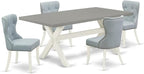 East West Furniture X097SI215-5 5 Piece Dining Set Includes a Rectangle Dining Room Table with X-Legs and 4 Baby Blue Linen Fabric Upholstered Parson Chairs, 40x72 Inch, Multi-Color