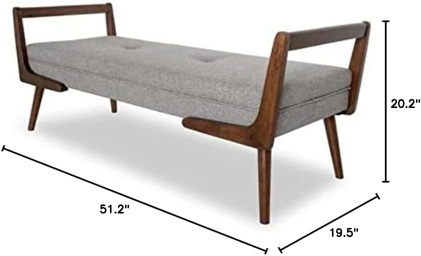 Pemberly Row Mid Century Modern Rectangular Upholstered Bench, Gray Fabric Se...