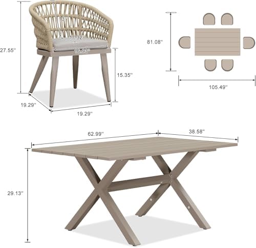 PURPLE LEAF Outdoor Dining Set 7 Pieces PE Rattan Aluminum Champagne