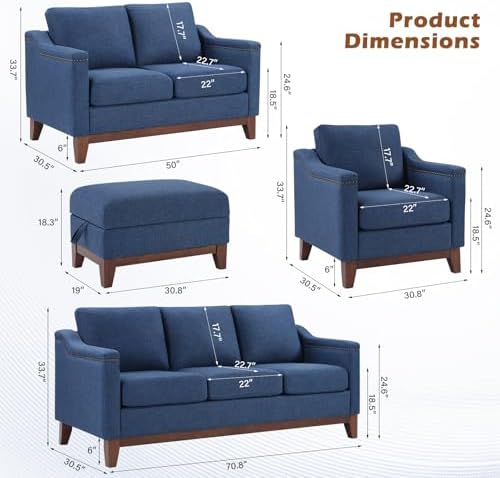 HAOMARKETS Vintage Upholstered Armchair Set of 2 with Nailhead Trim and Solid...