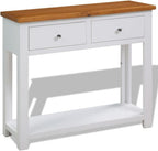 Rustic Small Console Table with Drawers 32.7x11.8x28.7 Inch Solid Oak Wood Entryway Table, Modern Country Style with Shelf and Metal Knobs for Living Room Hallway