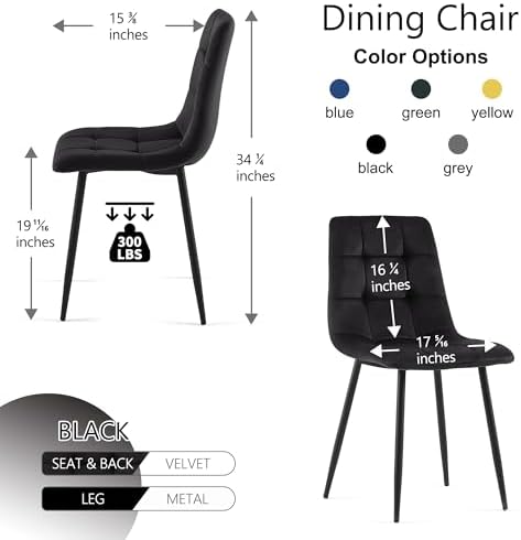Homedot Black Dining Chairs Set of 4, Modern Upholstered Velvet Kitchen Recep...