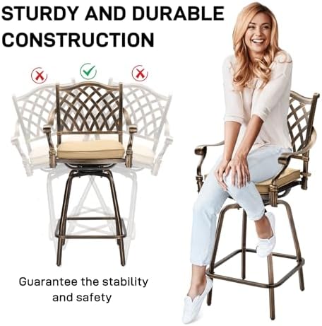 VINGLI Outdoor Swivel Bar Stools Set of 2, Cast Aluminum All-Weather Patio Ba...