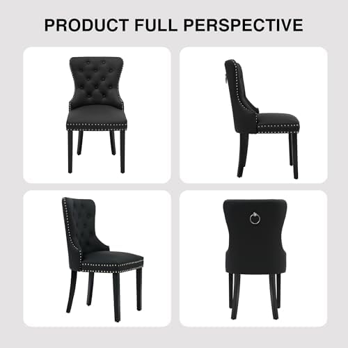 adochr PU Leather Dining Chairs Set of 2, Upholstered Kitchen Chairs, Black