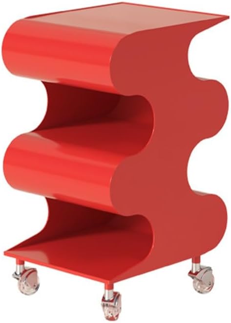 S-Shaped ABS Plastic Side Table, Movable Bedside Table with Wheels, Minimalis...