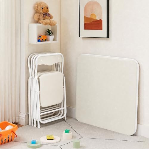 VECELO 5 Piece 24" Card Table and Chair Set, Square Padded Top, Beige