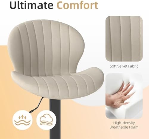 Youhauchair Velvet Fabric Counter Height Bar Stools Set of 3, Beige | Modern,...