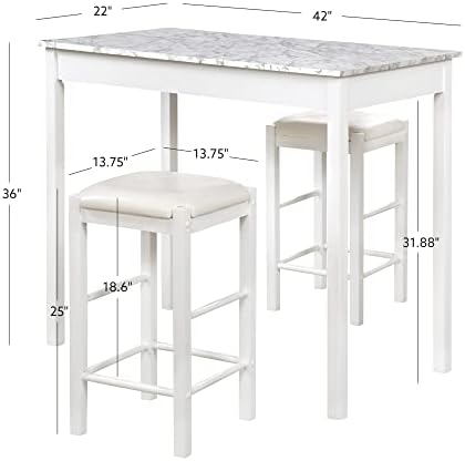 Linon White 3 Piece Faux Marble Tavern Set