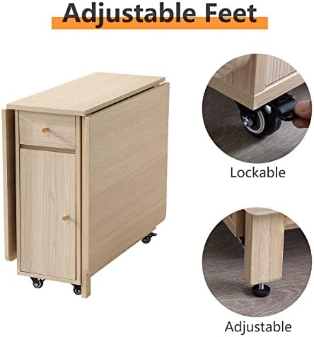 COMUHOME Drop Leaf Folding Dining Table with Storage, Wheels, Space Saving