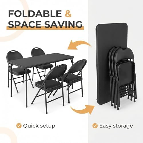 IDEALHOUSE 5 Piece Protable Folding Card Table and Chairs Set, Black