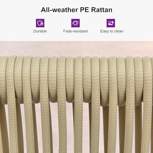 PURPLE LEAF 7 Pieces Patio Dining Set with Rattan Chairs Cushion, Teak