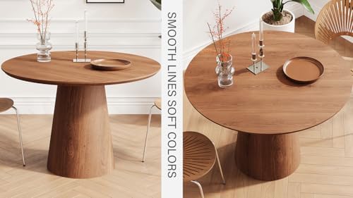 43" Round Dining Table for 4,Modern Natural Wood Dining Table with Cone ...